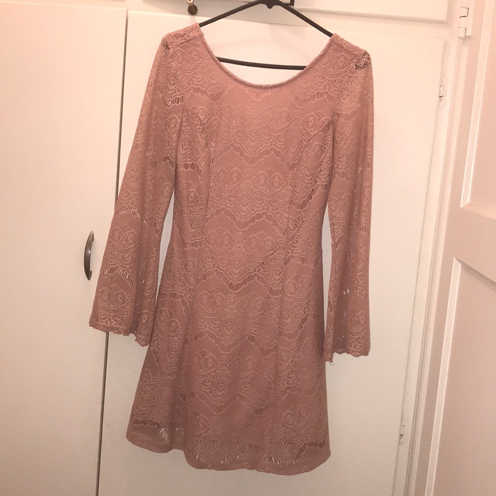 Mauve Long Sleeve Lace Inset Dress